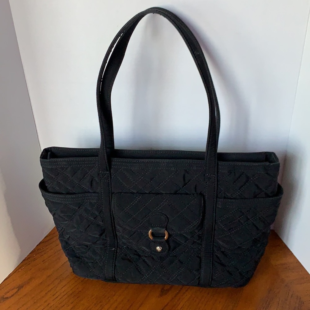 Vera Bradley Black Quilted Shoulder Tote | Zebra Interior | EUC | Retired - Picture 3 of 12